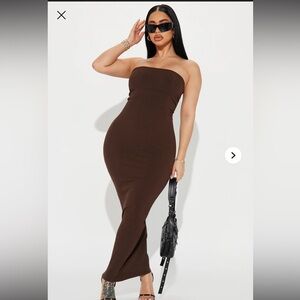 Fashion Nova Brown Tube Snatched Maxi Dress